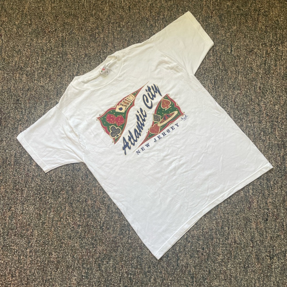 Vintage 1996 Atlantic City NJ Casino Graphic T-Shirt Fruit‎ of the Loom White L